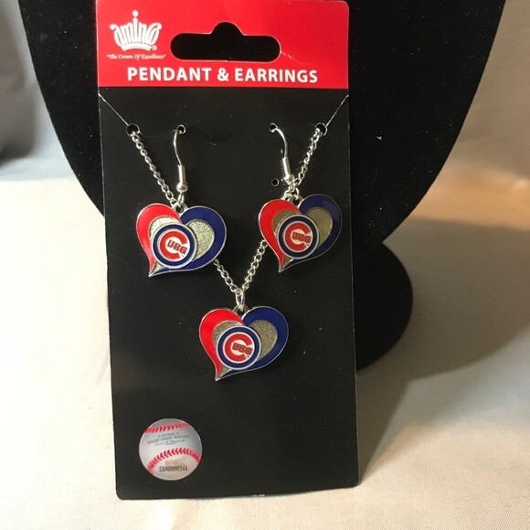 MLB Chicago Cubs Necklace and Earrings Set Baseball Jewelry - Picture 1 of 3
